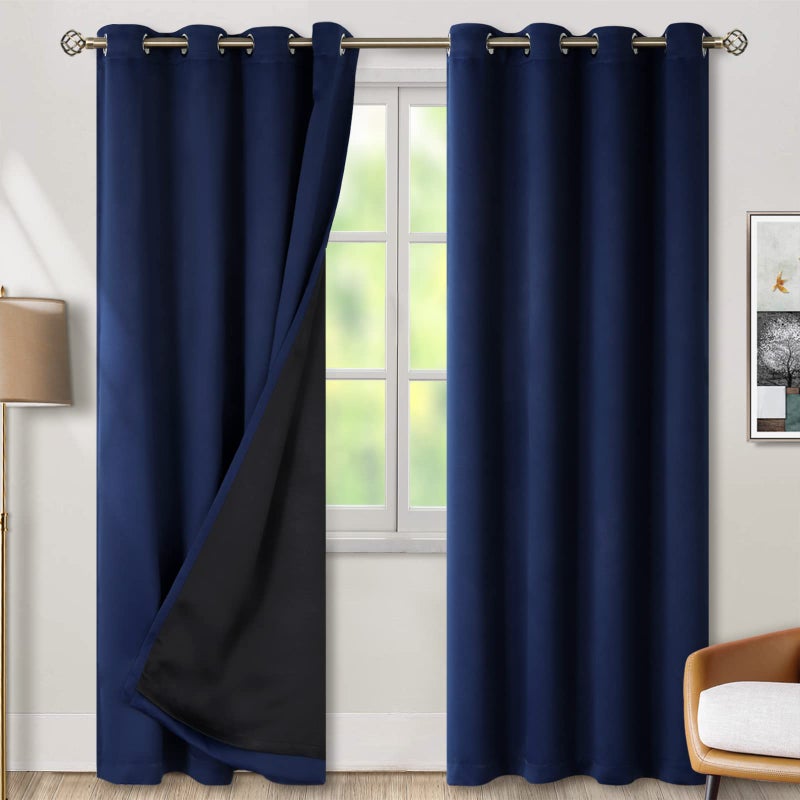 BGment Thermal Insulated 100% Blackout Curtains for Bedroom with Black Liner, Double Layer Full Room Darkening Noise Reducing Grommet Curtain (52 x 84 Inch, Navy Blue, 2 Panels) - Image 1